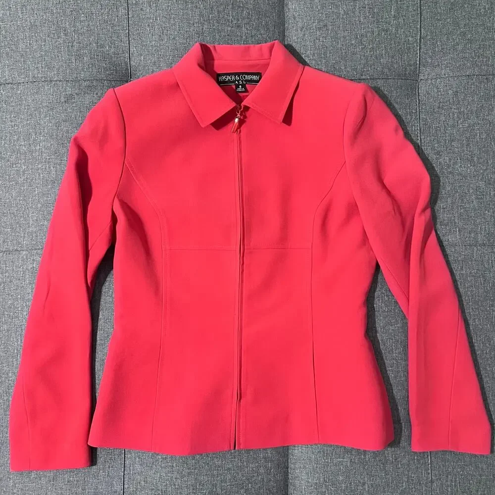 Kasper Company ASL Jacket Women 6 Red Full Zip‎ Blazer Business Office Career